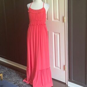 Blush Pink Ruched Halter Maxi Dress